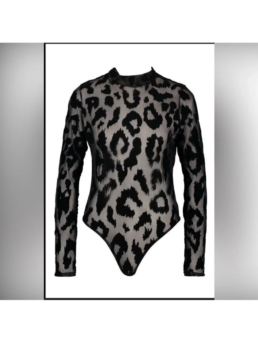 NWT Boohoo Leopard Flocked High Neck Bodysuit Size 6
